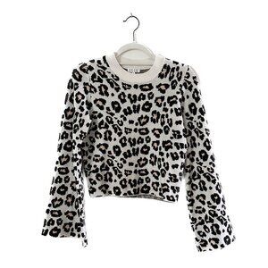 TCEC Cropped Leopard Print Sweater with Bell Sleeves